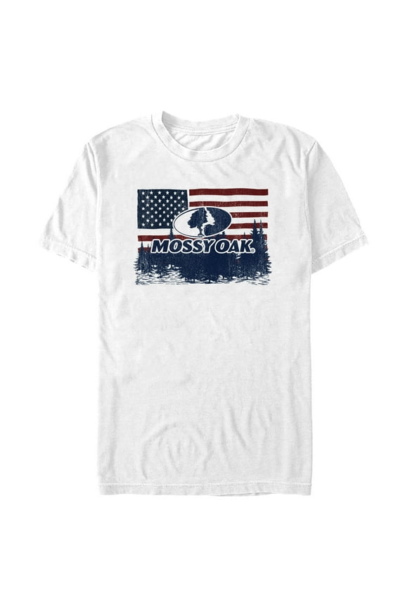 Men's Mossy Oak American Flag Landscape Logo  Graphic Tee White X Large