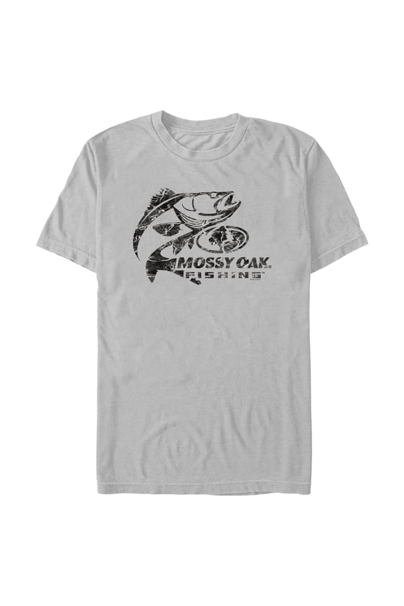 Men's Mossy Oak Bass Fishing Black Logo Graphic Tee Silver Large
