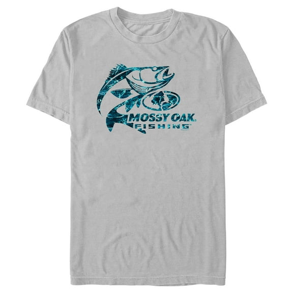 Men's Mossy Oak Bass Fishing Blue Logo  Graphic Tee Silver 3X Large