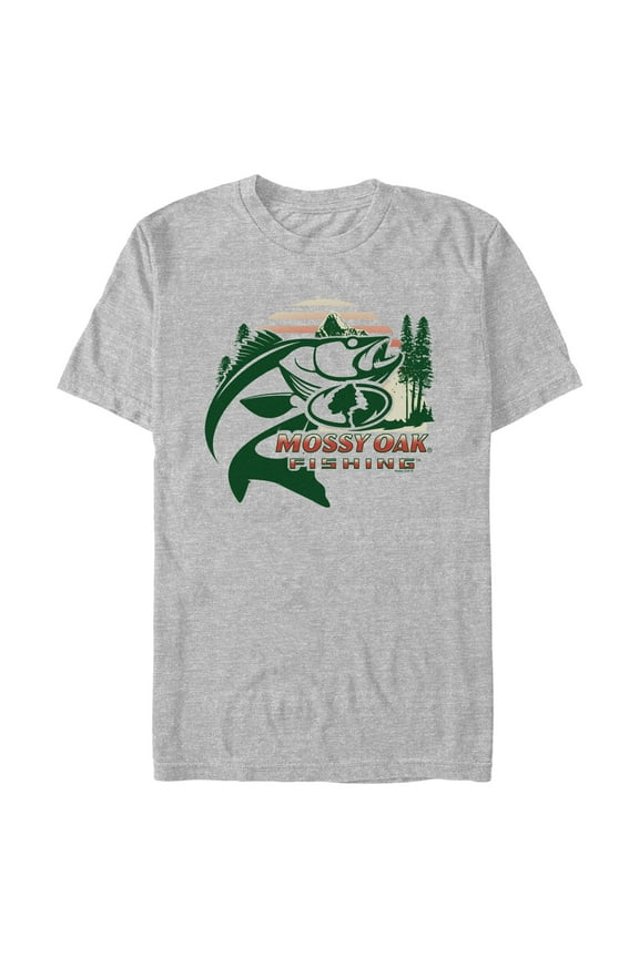 Men's Mossy Oak Retro Fishing Logo  Graphic Tee Athletic Heather Medium