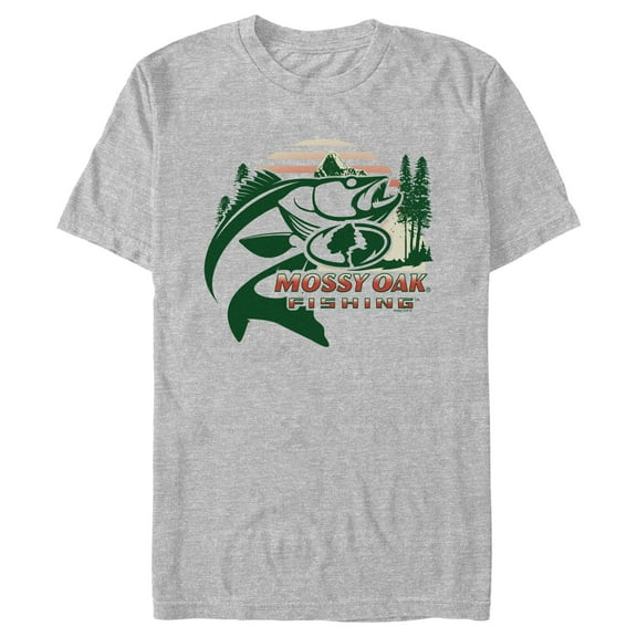 Men's Mossy Oak Retro Fishing Logo Graphic Tee Athletic Heather Medium