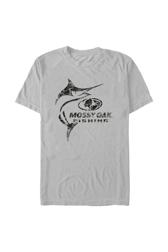Men's Mossy Oak Swordfish Black Logo  Graphic Tee Silver 3X Large