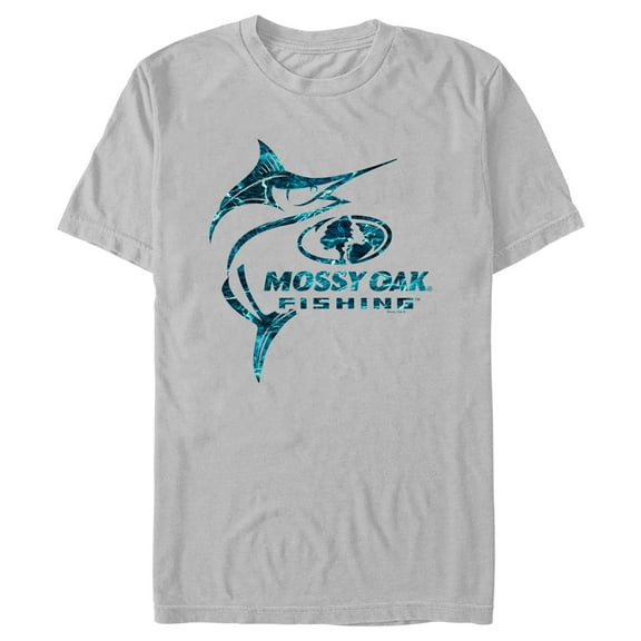 Men's Mossy Oak Swordfish Blue Logo  Graphic Tee Silver Small