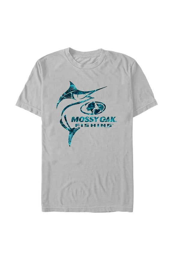 Men's Mossy Oak Swordfish Blue Logo Graphic Tee Silver Small