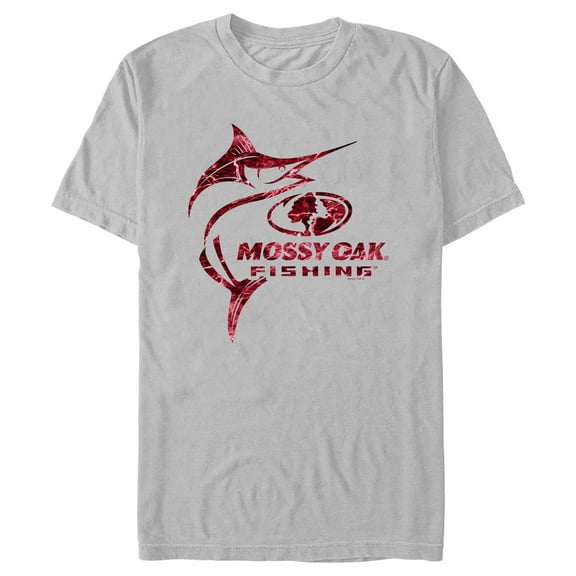 Men's Mossy Oak Swordfish Red Logo  Graphic Tee Silver 2X Large