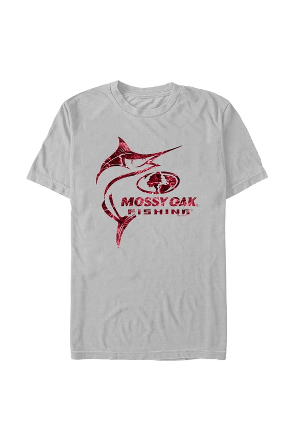 Men's Mossy Oak Swordfish Red Logo Graphic Tee Silver Small