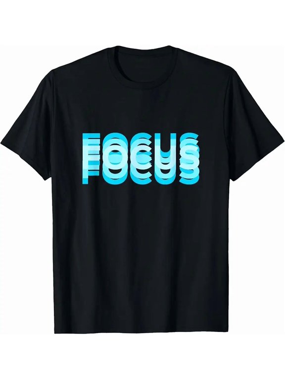 Men's Motivational Blue Focus Typography Graphic Cotton T-Shirt