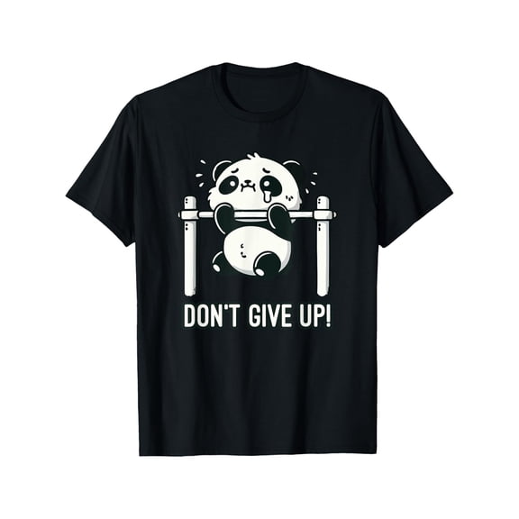 Men's Motivational Panda Graphic T-Shirt - "Don't Give Up" Fitness Theme, 100% Cotton, Comfortable Round Neck Short Sleeve, Funny Workout Tee, All-Season Wear