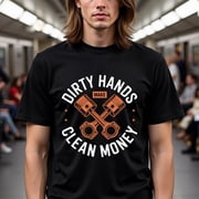 Mens Motivational Work T-Shirt - Dirty Hands Make Clean Money Graphic Tee in Black/Orange/White - Heavyweight 180gsm Cotton Crew Neck Shirt for Construction, Trades, Entrepreneurs - Ideal Gift fo