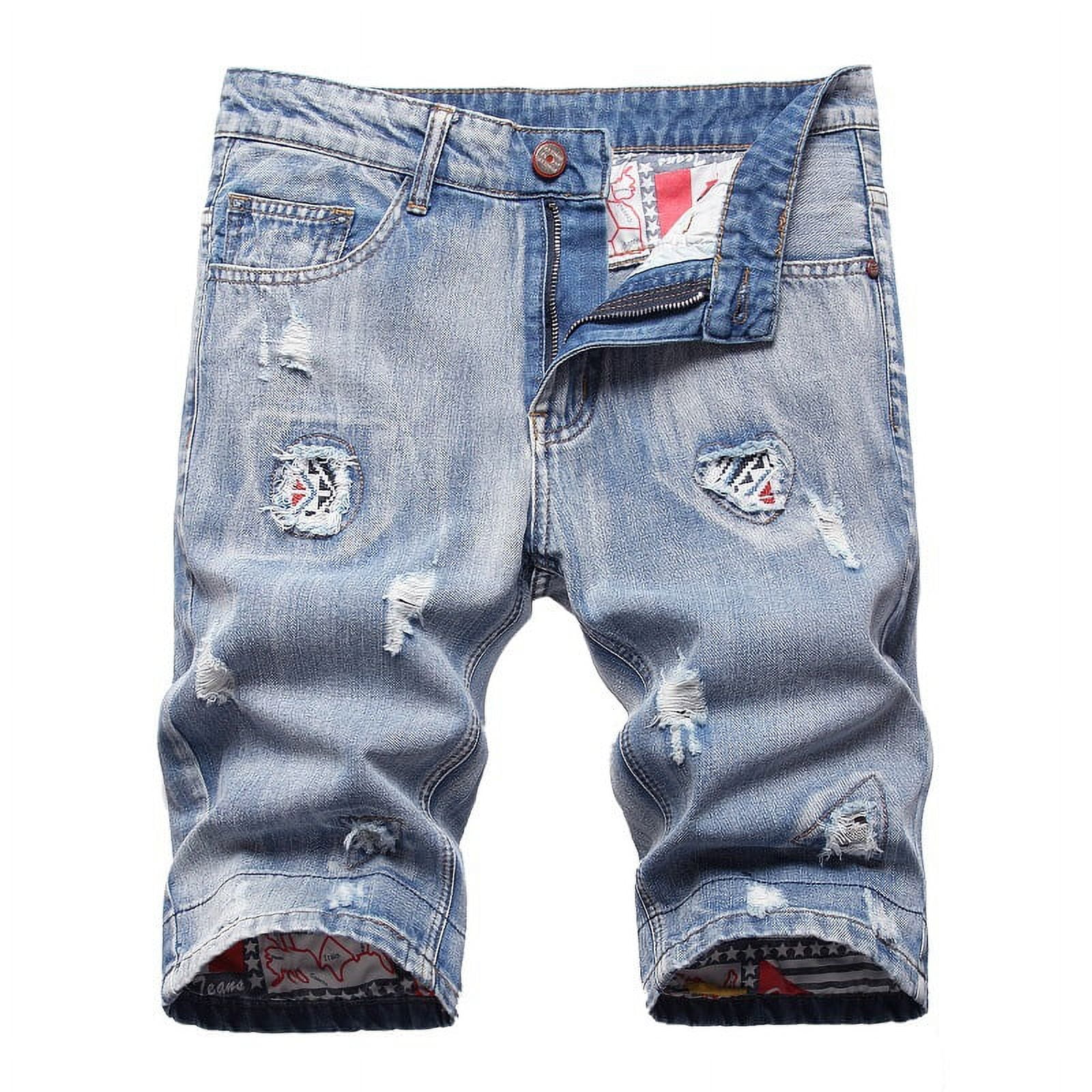 Jorts Men Lavnis Men's Ripped Biker Shorts Distressed Denim