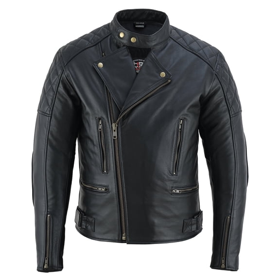 Men's Motorbike Leather Jacket Distress Zip Up Motorcycle Protection Jackets All Black-44