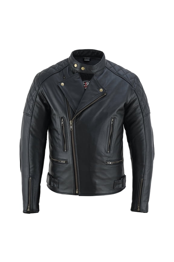 Men's Motorbike Leather Jacket Distress Zip Up Motorcycle Protection Jackets All Black-2XL
