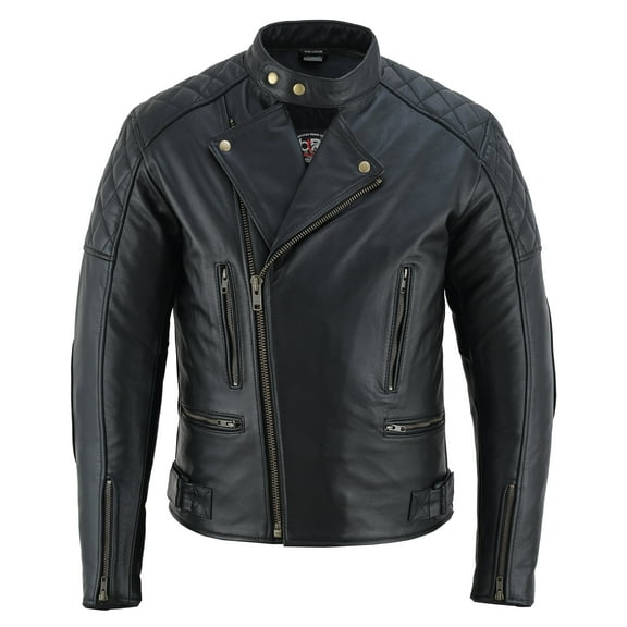 Men's Motorbike Leather Jacket Distress Zip Up Motorcycle Protection Jackets All Black-48