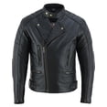 thumbnail image 1 of Men's Motorbike Leather Jacket Distress Zip Up Motorcycle Protection Jackets All Black-50, 1 of 8
