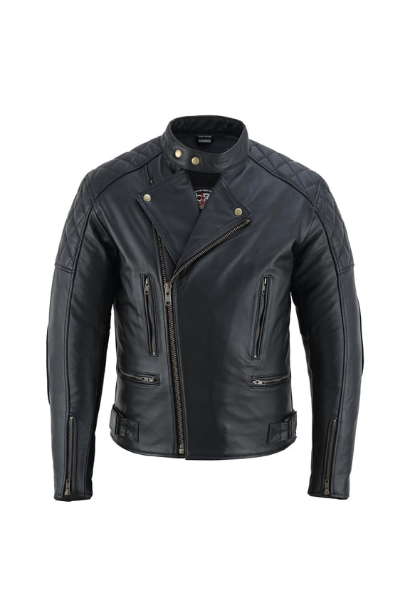 Men's Motorbike Leather Jacket Distress Zip Up Motorcycle Protection Jackets All Black-5XL
