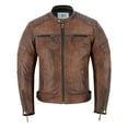 thumbnail image 1 of Men's Motorbike Leather Jacket Distress Zip Up Motorcycle Protection Jackets Antique Brown-40, 1 of 7