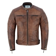 Mens Motorbike Leather Jacket Distress Zip Up Motorcycle Protection Jackets Antique Brown-6XL
