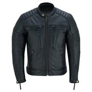 Mens Motorbike Leather Jacket Distress Zip Up Motorcycle Protection Jackets Natural Black