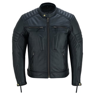 Men's Motorbike Leather Jacket Distress Zip Up Motorcycle Protection Jackets Natural Black