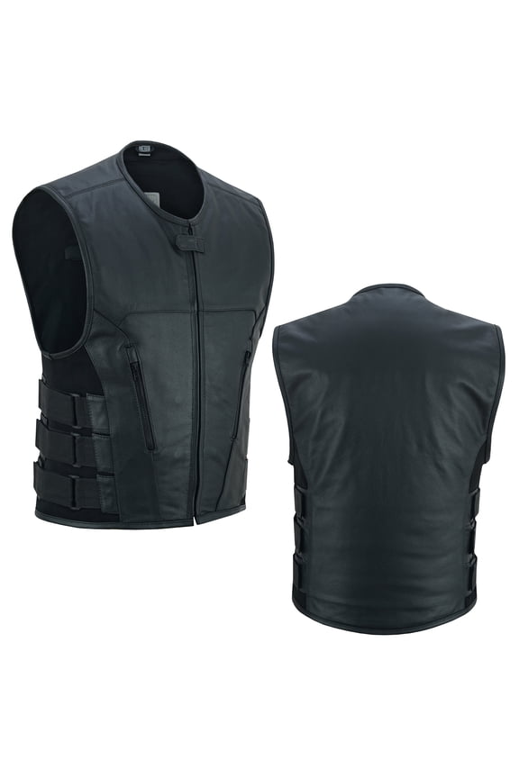 Men's Motorcycle Biker Riding Leather Adjustable Vest Stylish Black-40