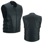 Mens Motorcycle Biker Riding Leather Adjustable Vest Stylish Black-46