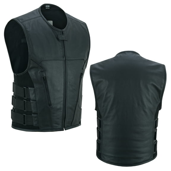 Men's Motorcycle Biker Riding Leather Adjustable Vest Stylish Black-48