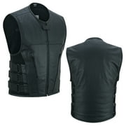 Mens Motorcycle Biker Riding Leather Adjustable Vest Stylish Black-48