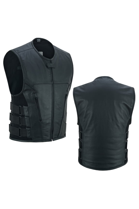 Men's Motorcycle Biker Riding Leather Adjustable Vest Stylish Black-50