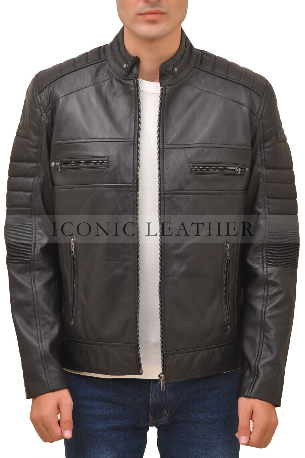 Men Black Stylish Real Leather Biker Motorcycle jacket main image 0