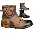 thumbnail image 1 of Men's Motorcycle Boots - Ankle Biker Boots with Zipper, Waterproof Leather Riding Boots, Casual Non-Slip Work Boots | Botas Moto Hombre Impermeables de Cuero con Cremallera, 1 of 9