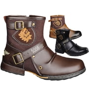 Mens Motorcycle Boots - Ankle Biker Boots with Zipper, Waterproof Leather Riding Boots, Casual Non-Slip Work Boots | Botas Moto Hombre Impermeables de Cuero con Cremallera
