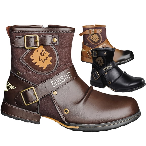 Men's Motorcycle Boots - Ankle Biker Boots with Zipper, Waterproof Leather Riding Boots, Casual Non-Slip Work Boots | Botas Moto Hombre Impermeables de Cuero con Cremallera