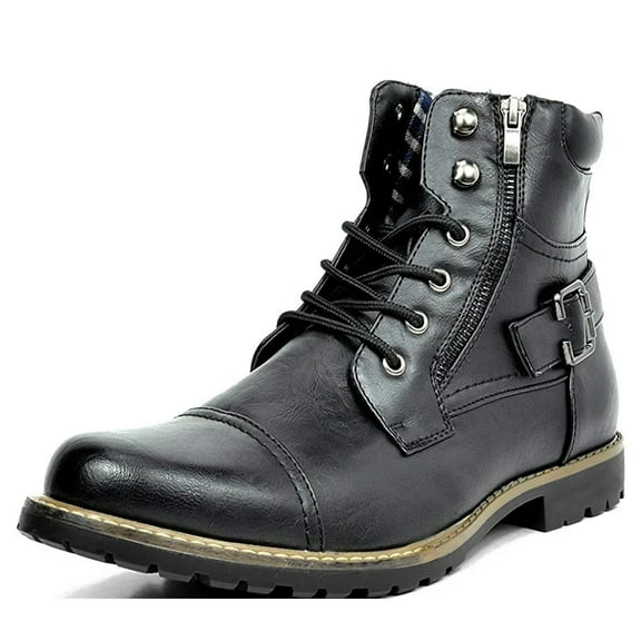 Men's Motorcycle Combat Oxford Boot Fur Lining Warm Zipper Riding Boots Leather Waterproof Casual Ankle Shoes