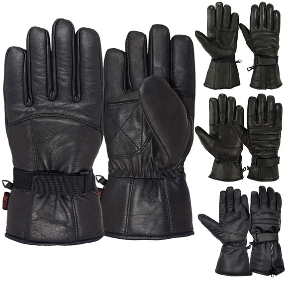 Men’s Motorcycle Gloves Cold Weather Protective Motorbike Leather Glove Black Large