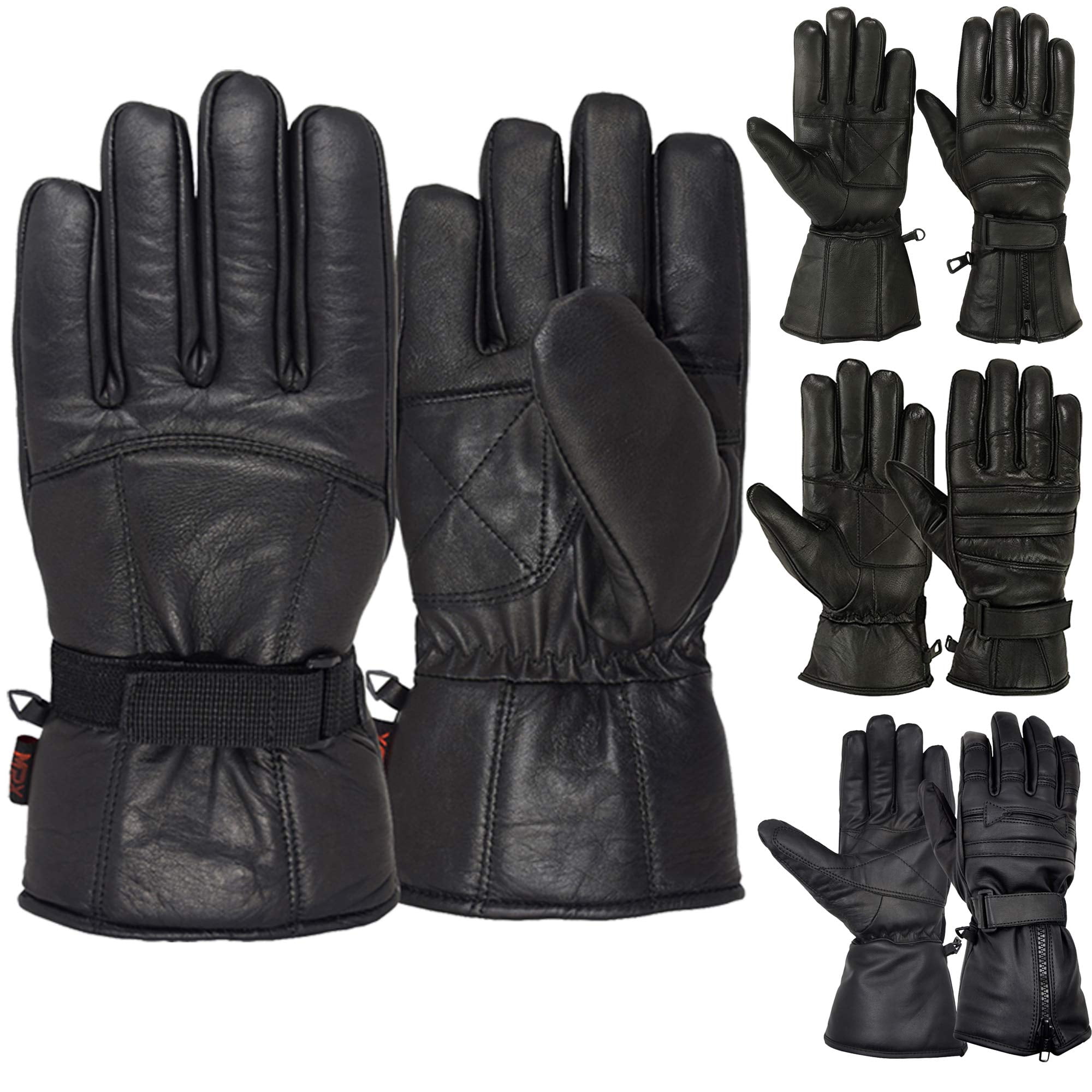 Men's Motorcycle Winter Gloves – Black Leather, Thermal, Velcro Closure By B:O:S