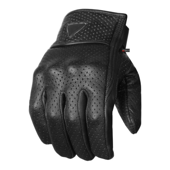 Men's Motorcycle Gloves Premium Leather Perforated Protective Armor Knuckle for Cruiser Street Powersports Moto Racing Riding Driving ATV Dirt Bike Gel Padded Biker Glove Black M