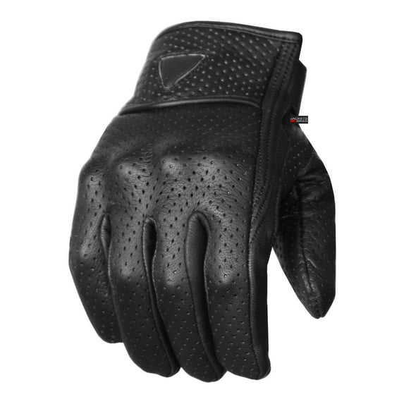 Men's Motorcycle Gloves Premium Leather Perforated Protective Armor Knuckle for Cruiser Street Powersports Moto Racing Riding Driving ATV Dirt Bike Gel Padded Biker Glove Black S
