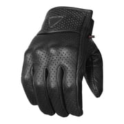 Men's Motorcycle Gloves Premium Leather Perforated Protective Armor Knuckle for Cruiser Street Powersports Moto Racing Riding Driving ATV Dirt Bike Gel Padded Biker Glove Black L