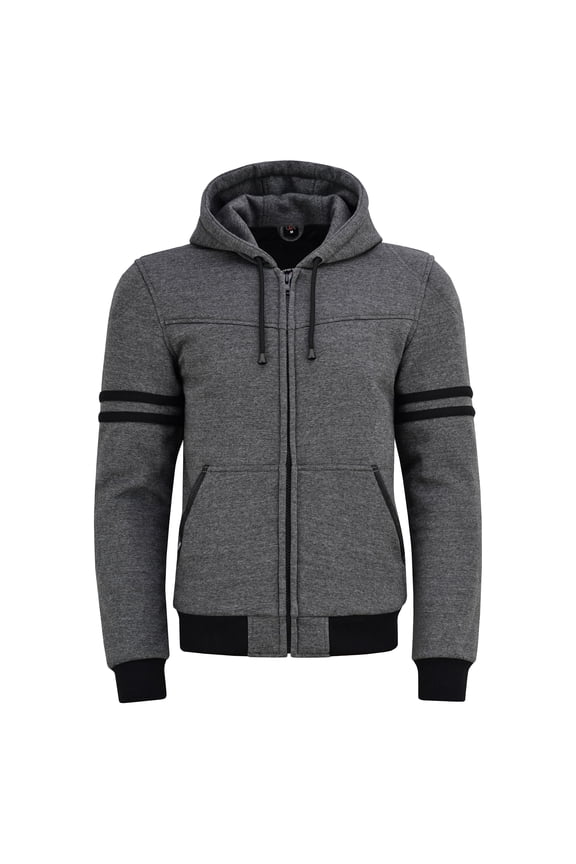 Men’s Motorcycle Hoodie Jacket – Armored Fleece Biker Hoodie with CE Approved Protection Removable Pads Grey-2XL