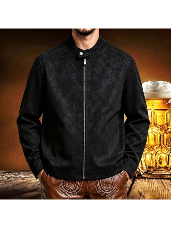 Men's Motorcycle Jacket Stand Up Collar for Beer Festival Top