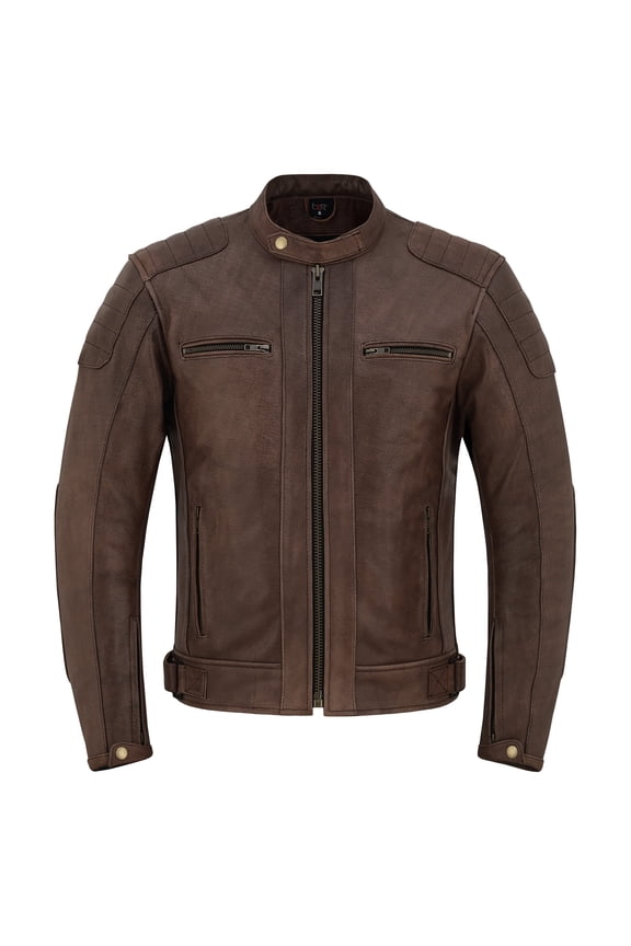 Men's Motorcycle Motorbike Cowhide Leather Jacket Distress Zip Up CE Approved Protection Jacket Antique Brown-4XL