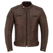 Mens Motorcycle Motorbike Cowhide Leather Jacket Distress Zip Up CE Approved Protection Jacket Antique Brown-S