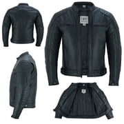 Mens Motorcycle Motorbike Cowhide Leather Jacket Distress Zip Up CE Approved Protection Jacket Black-40