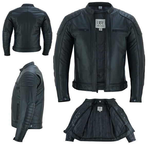 Men's Motorcycle Motorbike Cowhide Leather Jacket Distress Zip Up CE Approved Protection Jacket Black-6XL