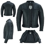 Mens Motorcycle Motorbike Cowhide Leather Jacket Distress Zip Up CE Approved Protection Jacket Black-6XL