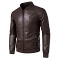 thumbnail image 1 of Men's Motorcycle PU Leather Jacket, Youth Casual Stand Collar Coat, Stylish Outerwear for Everyday Wear, Trendy Fashionable Design, 1 of 16