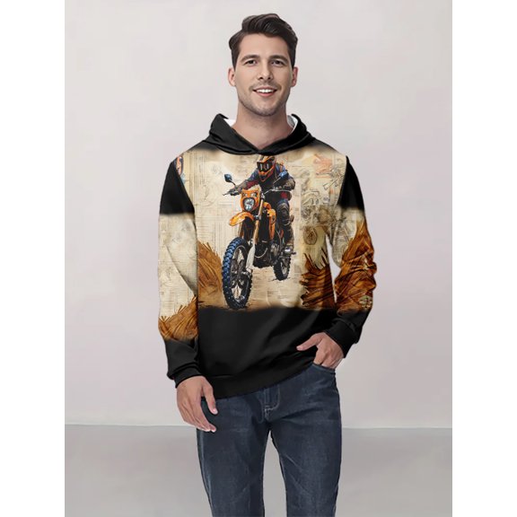 Men's Motorcycle Pattern Hoodie - 3D Printed Casual Long Sleeve Sweatshirt, Sports Shirt, Versatile Clothing, Fashionable Top