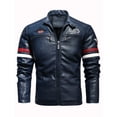 thumbnail image 1 of Men's Motorcycle Racing PU Leather Jacket Embroidered Color Block Motorcycle Jacket Contrast Color Coat, 1 of 7