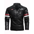 thumbnail image 1 of Men's Motorcycle Racing PU Leather Jacket Embroidered Color Block Motorcycle Jacket Contrast Color Coat, 1 of 7