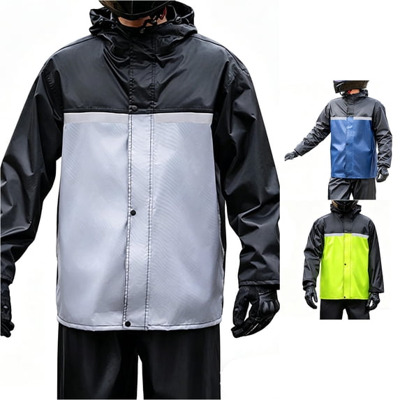 Men's Motorcycle Rain Suit, Two Piece Waterproof Riding Gear, Heavy Rain Jacket and Pants Set for Cycling and Outdoor Activities